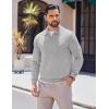 COOFANDY Long Sleeve Polo Shirts for Men Knit Polo Sweater Lightweight Ribbed Pullover Sweater(Light Gray)