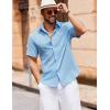 COOFANDY Men’s Button Down Short Sleeve Shirt Casual Cotton Summer Beach Linen Wedding Shirts with Pocket(Clear Blue)