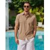 COOFANDY Men’s Button Down Short Sleeve Shirt Casual Cotton Summer Beach Linen Wedding Shirts with Pocket(Khaki)