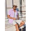 COOFANDY Men’s Button Down Short Sleeve Shirt Casual Cotton Summer Beach Linen Wedding Shirts with Pocket(Lavender)