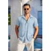 COOFANDY Men’s Button Down Short Sleeve Shirt Casual Cotton Summer Beach Linen Wedding Shirts with Pocket(Light Blue)