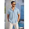 COOFANDY Men’s Button Down Short Sleeve Shirt Casual Cotton Summer Beach Linen Wedding Shirts with Pocket(Light Blue)