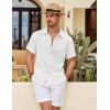 COOFANDY Men’s Button Down Short Sleeve Shirt Casual Cotton Summer Beach Linen Wedding Shirts with Pocket(White)