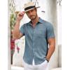 COOFANDY Mens Button Down Short Sleeve Shirt Casual Shirts Summer Beach Textured Shirts with Pocket(Dark Blue)