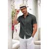 COOFANDY Mens Button Down Short Sleeve Shirt Casual Shirts Summer Beach Textured Shirts with Pocket(Dark Grey)