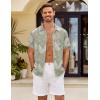 COOFANDY Mens Button Down Short Sleeve Shirt Casual Shirts Summer Beach Textured Shirts with Pocket(Green-white Leaves)
