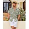 COOFANDY Mens Button Down Short Sleeve Shirt Casual Shirts Summer Beach Textured Shirts with Pocket(Green-white Leaves)