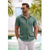 COOFANDY Mens Button Down Short Sleeve Shirt Casual Shirts Summer Beach Textured Shirts with Pocket(Grey Green)