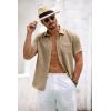 COOFANDY Mens Button Down Short Sleeve Shirt Casual Shirts Summer Beach Textured Shirts with Pocket(Light Khaki)