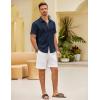 COOFANDY Mens Button Down Short Sleeve Shirt Casual Shirts Summer Beach Textured Shirts with Pocket(Navy Blue)