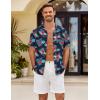 COOFANDY Mens Button Down Short Sleeve Shirt Casual Shirts Summer Beach Textured Shirts with Pocket(Navy-blue Flowers)
