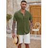 COOFANDY Men’s Casual Button Down Shirt Short Sleeve Textured Summer Cuban Beach Shirts(Army Green)