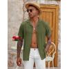 COOFANDY Men’s Casual Button Down Shirt Short Sleeve Textured Summer Cuban Beach Shirts(Army Green)
