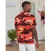 COOFANDY Men’s Casual Button Down Shirt Short Sleeve Textured Summer Cuban Beach Shirts(Island Sunset-red)