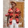 COOFANDY Men’s Casual Button Down Shirt Short Sleeve Textured Summer Cuban Beach Shirts(Island Sunset-red)