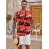COOFANDY Men’s Casual Button Down Shirt Short Sleeve Textured Summer Cuban Beach Shirts(Island Sunset-red)