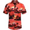 COOFANDY Men’s Casual Button Down Shirt Short Sleeve Textured Summer Cuban Beach Shirts(Island Sunset-red)