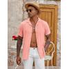 COOFANDY Men’s Casual Button Down Shirt Short Sleeve Textured Summer Cuban Beach Shirts(Pink)