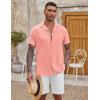 COOFANDY Men’s Casual Button Down Shirt Short Sleeve Textured Summer Cuban Beach Shirts(Pink)