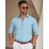 COOFANDY Mens Casual Button Down Shirt Untucked Long Sleeve Stretch Denim Dress Shirt(Clear Blue)