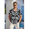 COOFANDY Men’s Casual Button Down Shirts Short Sleeve Textured Summer Beach Shirt with Pocket(Black-white Leaves)
