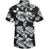 COOFANDY Men’s Casual Button Down Shirts Short Sleeve Textured Summer Beach Shirt with Pocket(Black-white Leaves)