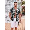 COOFANDY Men’s Casual Button Down Shirts Short Sleeve Textured Summer Beach Shirt with Pocket(Black-white Leaves)