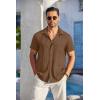 COOFANDY Men’s Casual Button Down Shirts Short Sleeve Textured Summer Beach Shirt with Pocket(Brown)