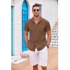 COOFANDY Men’s Casual Button Down Shirts Short Sleeve Textured Summer Beach Shirt with Pocket(Brown)