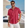 COOFANDY Men’s Casual Button Down Shirts Short Sleeve Textured Summer Beach Shirt with Pocket(Wine Red)
