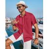 COOFANDY Men’s Casual Button Down Shirts Short Sleeve Textured Summer Beach Shirt with Pocket(Wine Red)