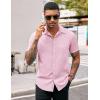 COOFANDY Men’s Casual Button Down Shirts Stretch Short Sleeve Business Dress Shirt with Pocket(Pink)