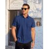 COOFANDY Mens Casual Dress Shirt Short Sleeve Wrinkle Free Dress Shirt Business Casual Shirts(Deep Blue)