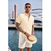 COOFANDY Men’s Casual Henley Shirt Short Sleeve Band Collar Linen Shirt Summer Beach Hippie T-Shirts(Beige)
