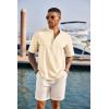 COOFANDY Men’s Casual Henley Shirt Short Sleeve Band Collar Linen Shirt Summer Beach Hippie T-Shirts(Beige)