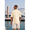 COOFANDY Men’s Casual Henley Shirt Short Sleeve Band Collar Linen Shirt Summer Beach Hippie T-Shirts(Beige)