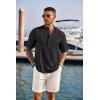 COOFANDY Men’s Casual Henley Shirt Short Sleeve Band Collar Linen Shirt Summer Beach Hippie T-Shirts(Black)