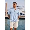 COOFANDY Men’s Casual Henley Shirt Short Sleeve Band Collar Linen Shirt Summer Beach Hippie T-Shirts(Blue)