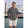 COOFANDY Men’s Casual Henley Shirt Short Sleeve Band Collar Linen Shirt Summer Beach Hippie T-Shirts(Dark Gray)