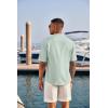 COOFANDY Men’s Casual Henley Shirt Short Sleeve Band Collar Linen Shirt Summer Beach Hippie T-Shirts(Green)