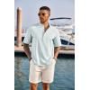 COOFANDY Men’s Casual Henley Shirt Short Sleeve Band Collar Linen Shirt Summer Beach Hippie T-Shirts(Light Blue)