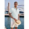 COOFANDY Men’s Casual Henley Shirt Short Sleeve Band Collar Linen Shirt Summer Beach Hippie T-Shirts(Light Blue)