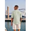 COOFANDY Men’s Casual Henley Shirt Short Sleeve Band Collar Linen Shirt Summer Beach Hippie T-Shirts(Light Green)
