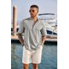 COOFANDY Men’s Casual Henley Shirt Short Sleeve Band Collar Linen Shirt Summer Beach Hippie T-Shirts(Light Grey)