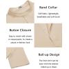 COOFANDY Men’s Casual Henley Shirt Short Sleeve Band Collar Linen Shirt Summer Beach Hippie T-Shirts(Light Khaki)