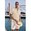 COOFANDY Men’s Casual Henley Shirt Short Sleeve Band Collar Linen Shirt Summer Beach Hippie T-Shirts(Light Khaki)