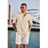 COOFANDY Men’s Casual Henley Shirt Short Sleeve Band Collar Linen Shirt Summer Beach Hippie T-Shirts(Light Khaki)