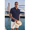 COOFANDY Men’s Casual Henley Shirt Short Sleeve Band Collar Linen Shirt Summer Beach Hippie T-Shirts(Navy Blue)