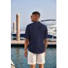 COOFANDY Men’s Casual Henley Shirt Short Sleeve Band Collar Linen Shirt Summer Beach Hippie T-Shirts(Navy Blue)