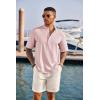 COOFANDY Men’s Casual Henley Shirt Short Sleeve Band Collar Linen Shirt Summer Beach Hippie T-Shirts(Pink)
